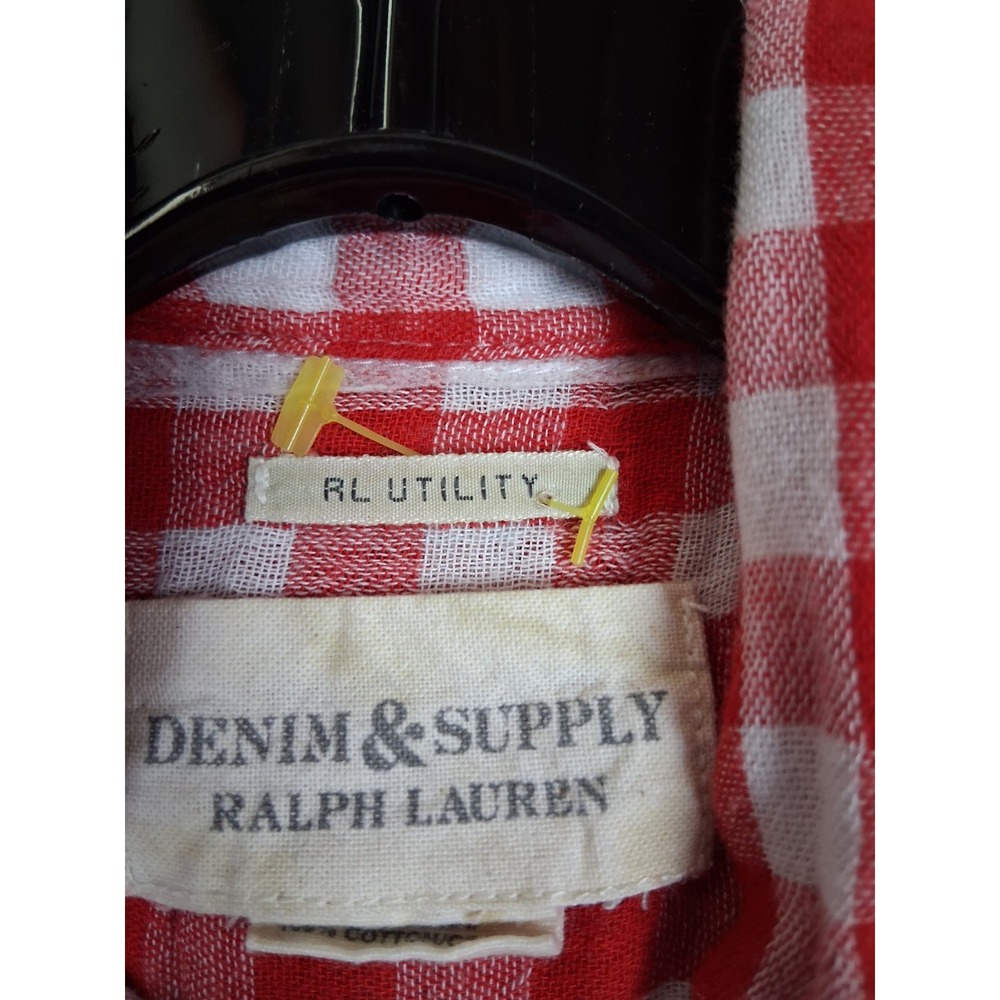 Ralph Lauren Denim Supply Womens Shirt Red Gingham Check Gauze Utility Prairie - Picture 3 of 9